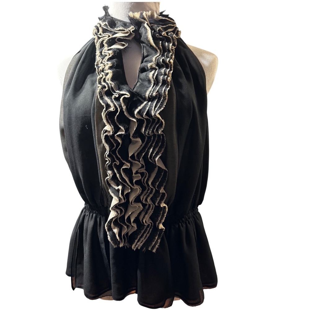 Robert Rodriguez‎ Neiman Marcus Blouse Womens Large Black Halter Peplum Lace